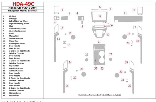 Honda CR-V 2010-UP Basic Set, Navigation Model Interior BD Dash Trim Kit