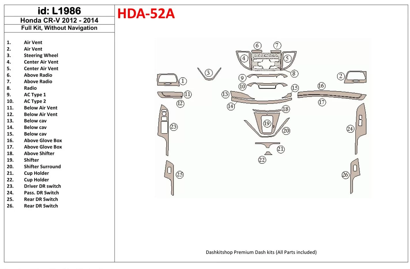 Honda CR-V 2012-UP Without NAVI BD innenausstattung armaturendekor cockpit dekor - 1- Cockpit Dekor Innenraum