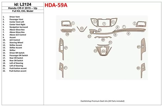 Honda CR-V 2015-UP Full Set, EXL Model Cruscotto BD Rivestimenti interni