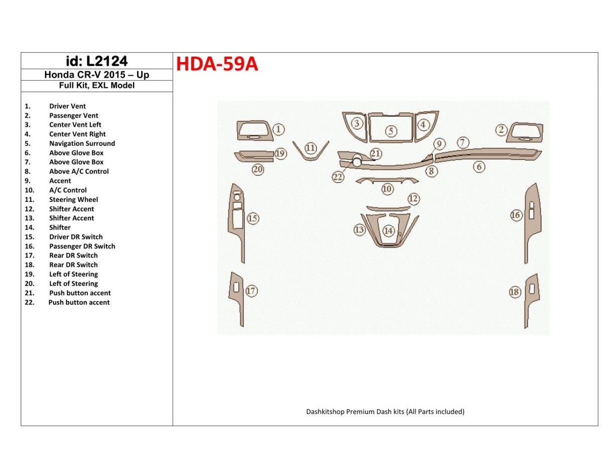 Honda CR-V 2015-UP Voll Satz, EXL Model BD innenausstattung armaturendekor cockpit dekor - 1- Cockpit Dekor Innenraum