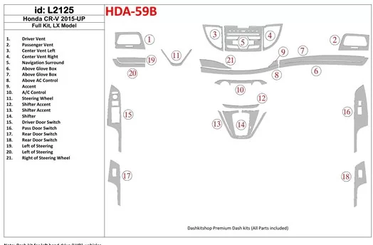 Honda CR-V 2015-UP Full Set, LX Model Interior BD Dash Trim Kit