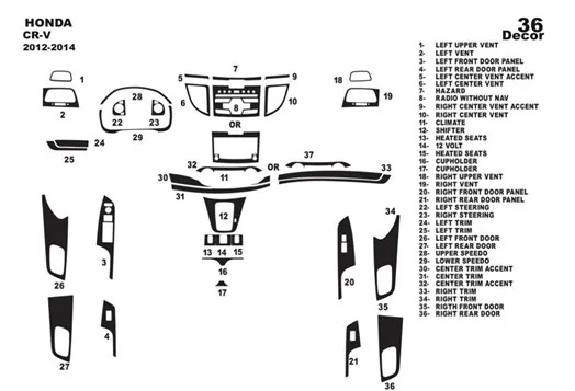 Honda CR-V Mk4 2012-2014 3D Inleg dashboard Interieurset aansluitend en pasgemaakt op he 36-Teile