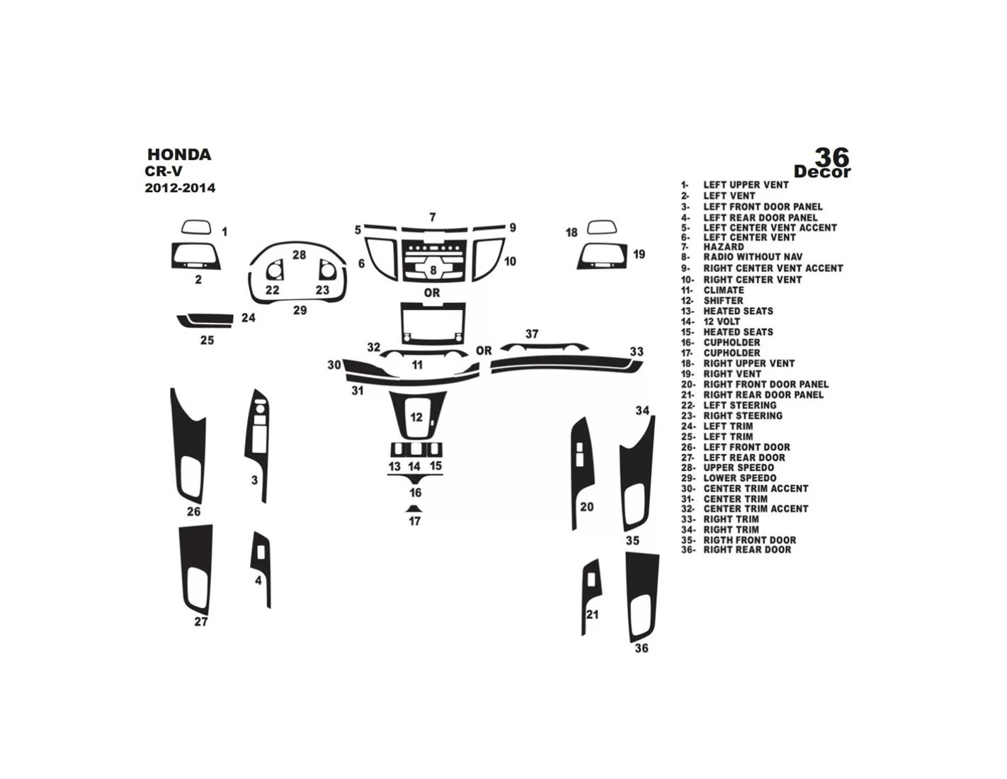 Honda CR-V Mk4 2012-2014 3D Inleg dashboard Interieurset aansluitend en pasgemaakt op he 36-Teile