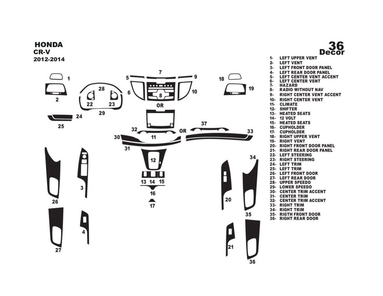 Honda CR-V Mk4 2012-2014 3M 3D Interior Dashboard Trim Kit Dash Trim Dekor 36-Parts