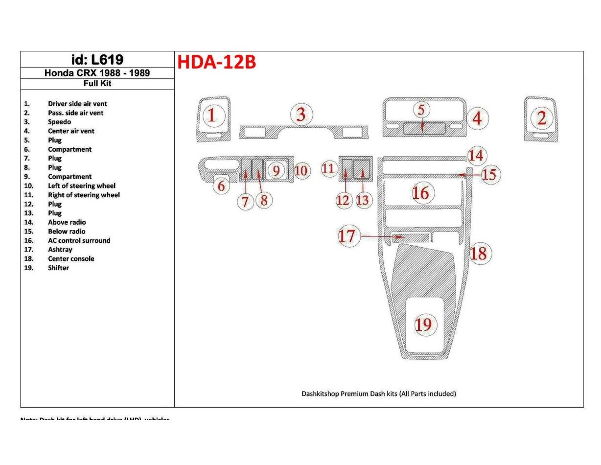 Honda CRX 1988-1989 Full Set BD Interieur Dashboard Bekleding Volhouder