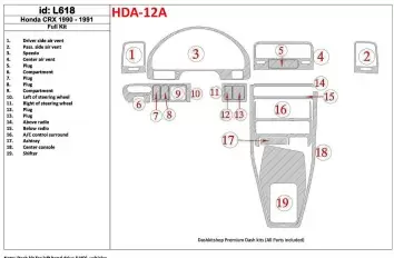 Honda CRX 1990-1991 Full Set, 19 Parts set Interior BD Dash Trim Kit