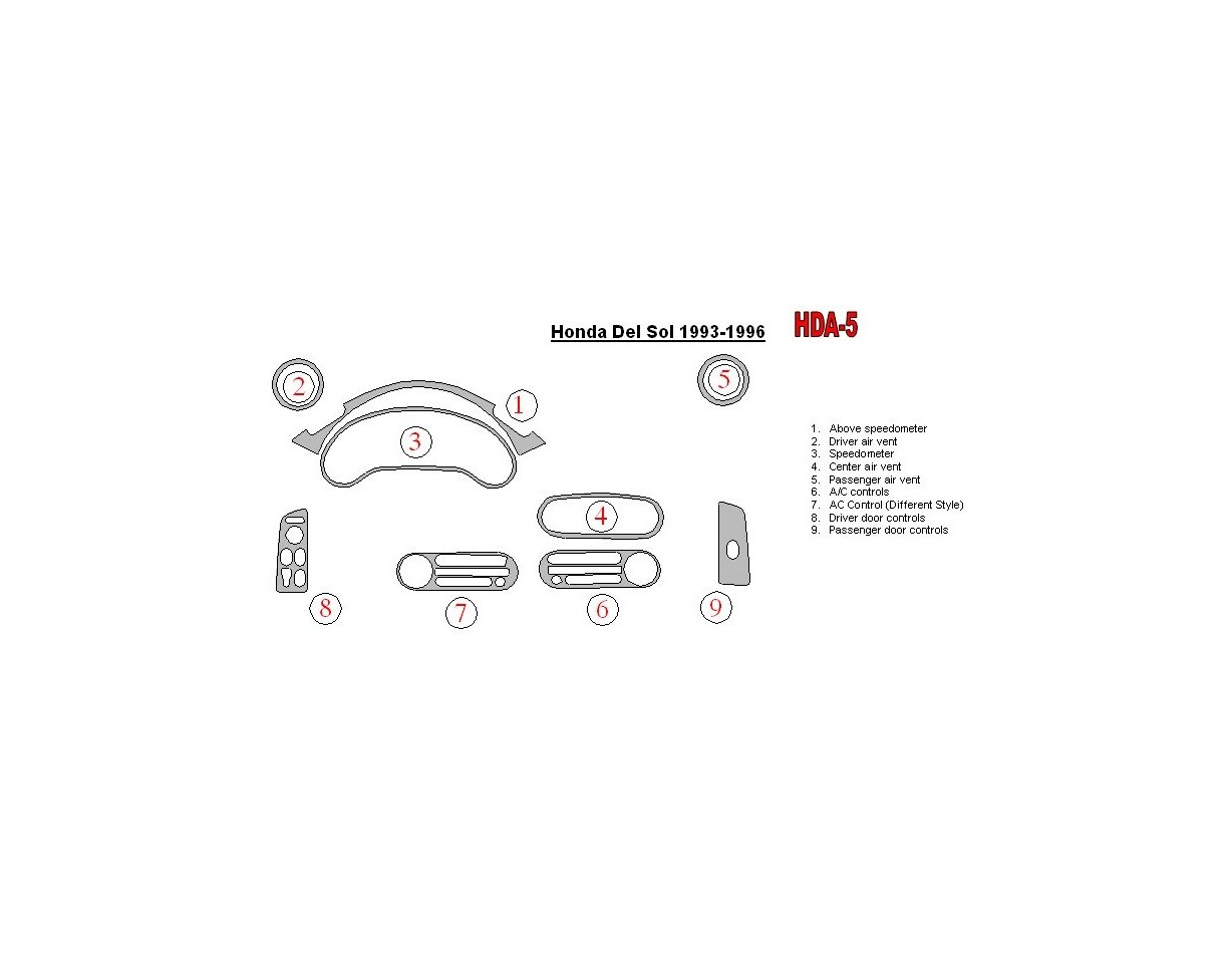 Honda DelSol 1993-1996 Full Set BD Interieur Dashboard Bekleding Volhouder