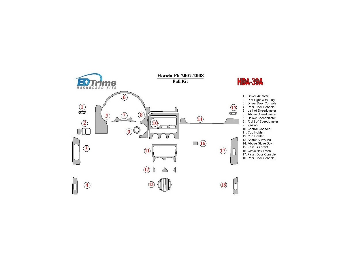 Honda Fit 2007-2008 Voll Satz BD innenausstattung armaturendekor cockpit dekor - 1- Cockpit Dekor Innenraum