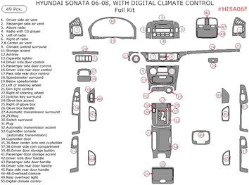 Hyundai Sonata 2006-UP Full Set, Without Heated Seats, Auto AC Control Mascherine sagomate per rivestimento cruscotti 