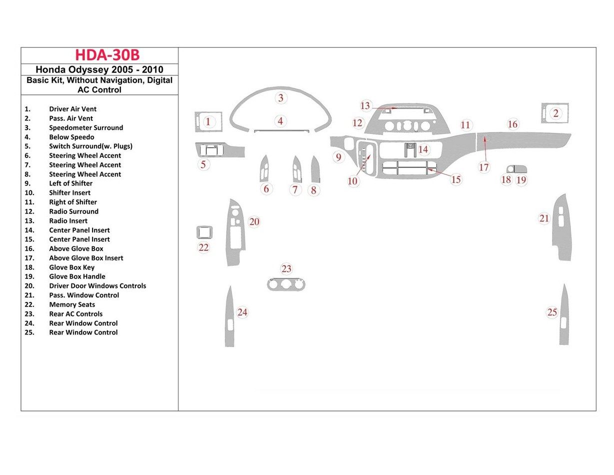 Honda Odyssey 2005-UP Grundset, Without NAVI system, Automatic AC Control BD innenausstattung armaturendekor cockpit dekor - 1- 