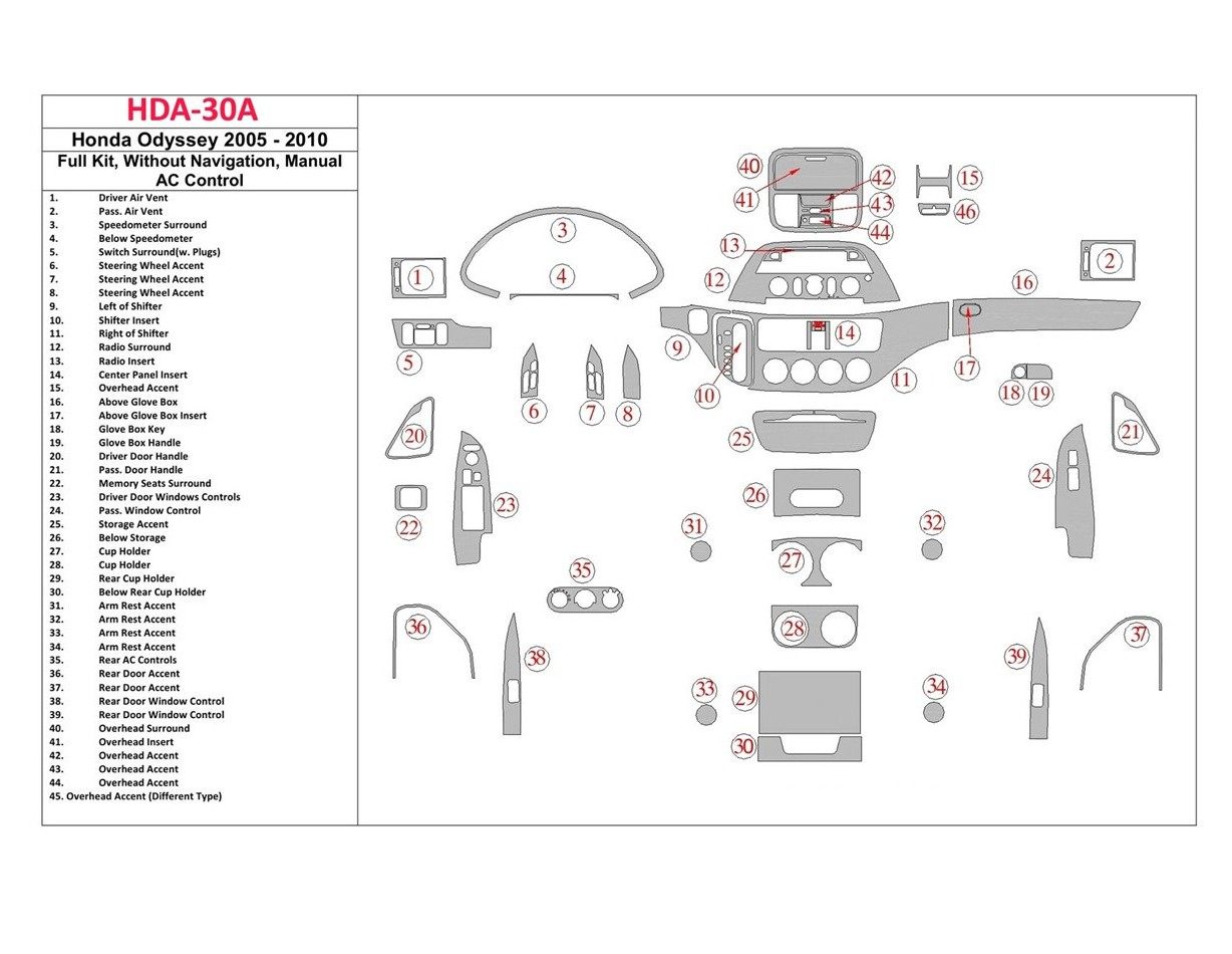 Honda Odyssey 2005-UP Ensemble Complet, Sans NAVI system, Didital AC Control BD Kit la décoration du tableau de bord - 1 - habil
