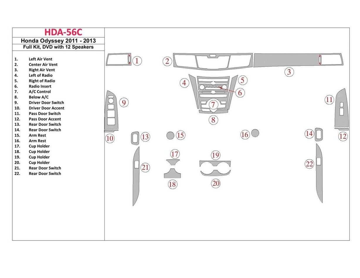 Honda Odyssey 2011-2013 Full Set, DVD With 12 Audio-speakers BD Interieur Dashboard Bekleding Volhouder