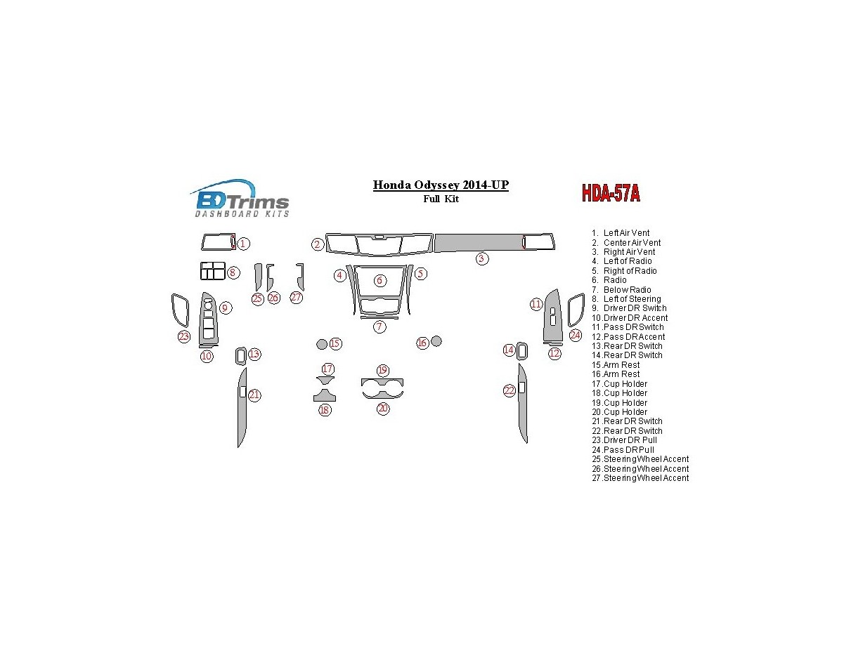 Honda Odyssey 2014-UP Full Set Cruscotto BD Rivestimenti interni