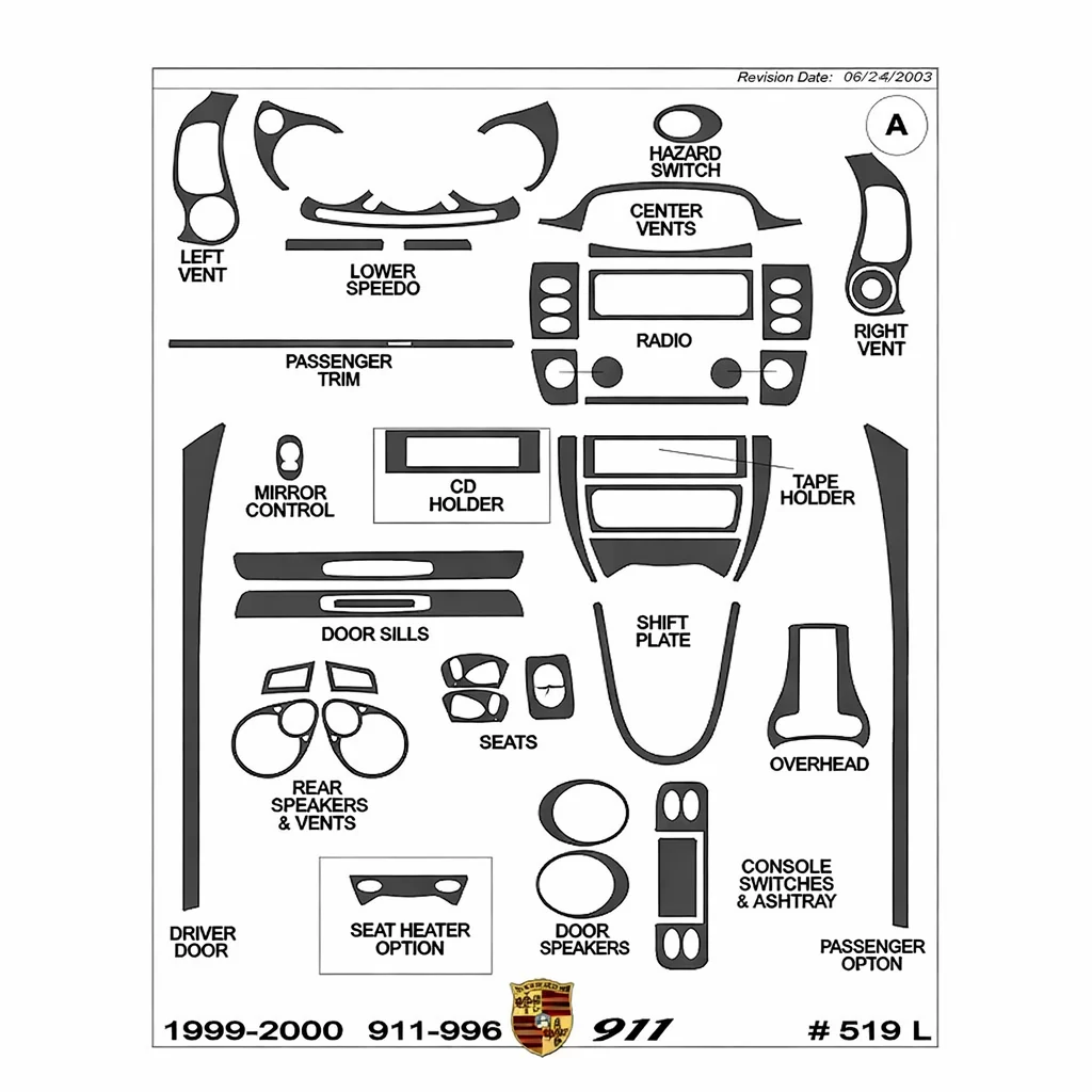 Porsche 911 1999-2000 Full Décoration de tableau de bord