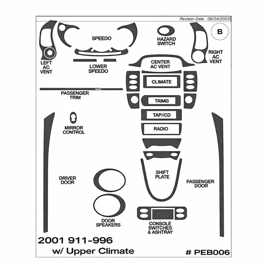 Porsche 911 2001 Full Interieur Dashboard Bekleding Volhouder