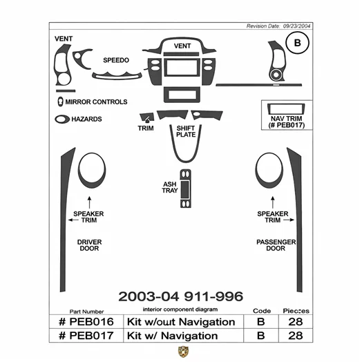 Porsche 911 2003-2004 Basic Interior Dash Trim Kit