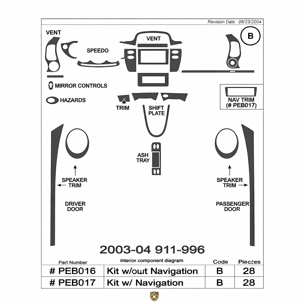 Porsche 911 2003-2004 Basic Décoration de tableau de bord Porsche 911 2003-2004 Basic Décoration de tableau de bord