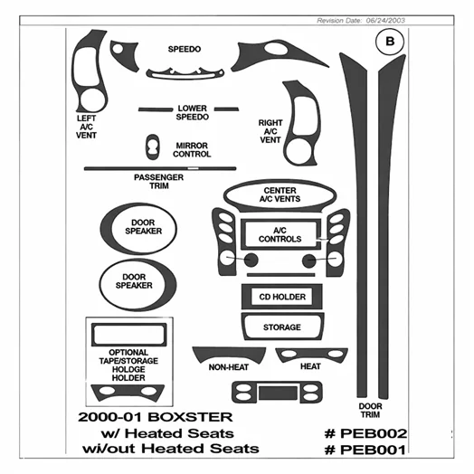 Porsche Boxster 2000-2001 Full Mascherine sagomate per rivestimento cruscotti
