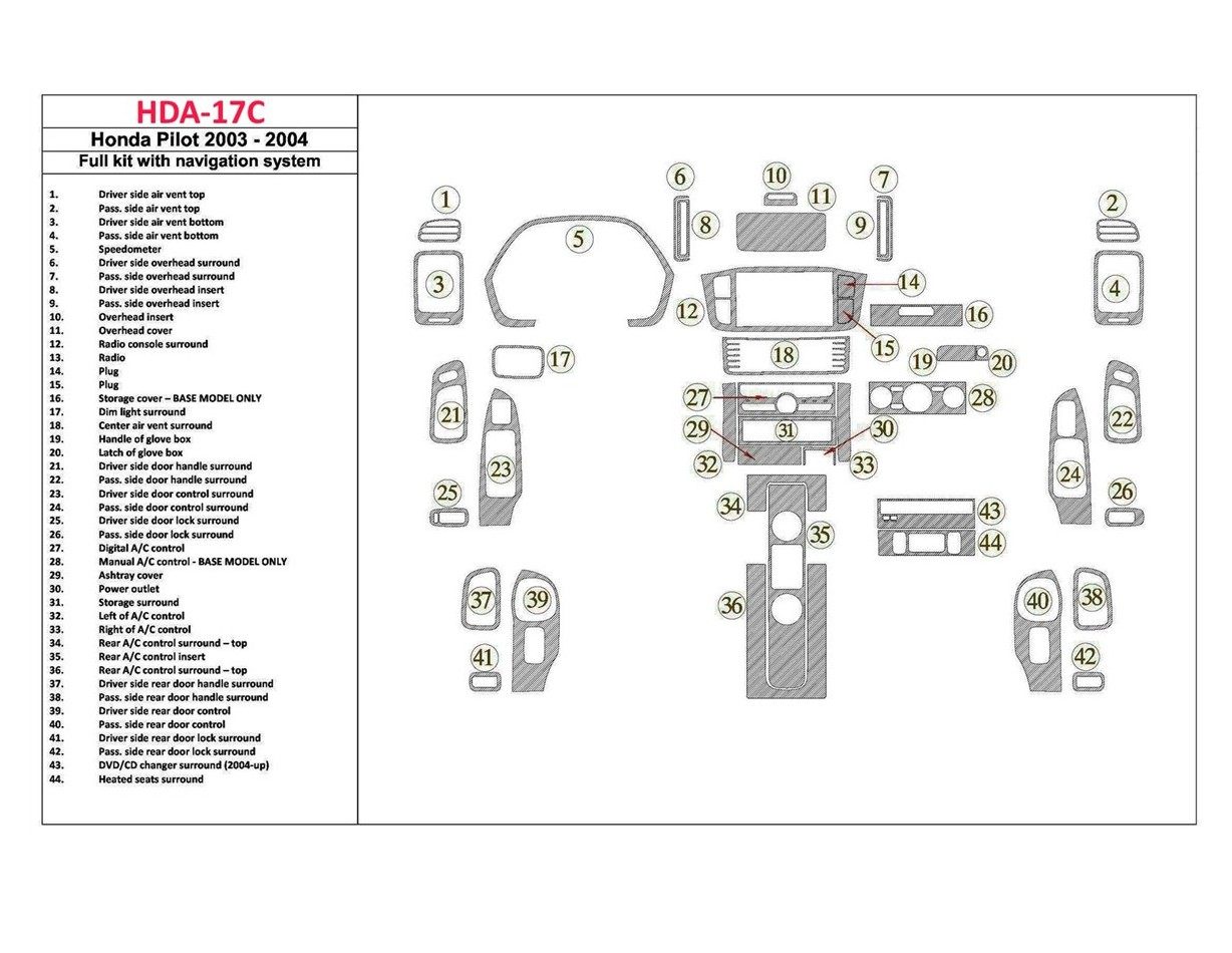 Honda Pilot 2003-2004 Ensemble Complet, Avec NAVI, 42 Parts set BD Kit la décoration du tableau de bord - 1 - habillage decor de