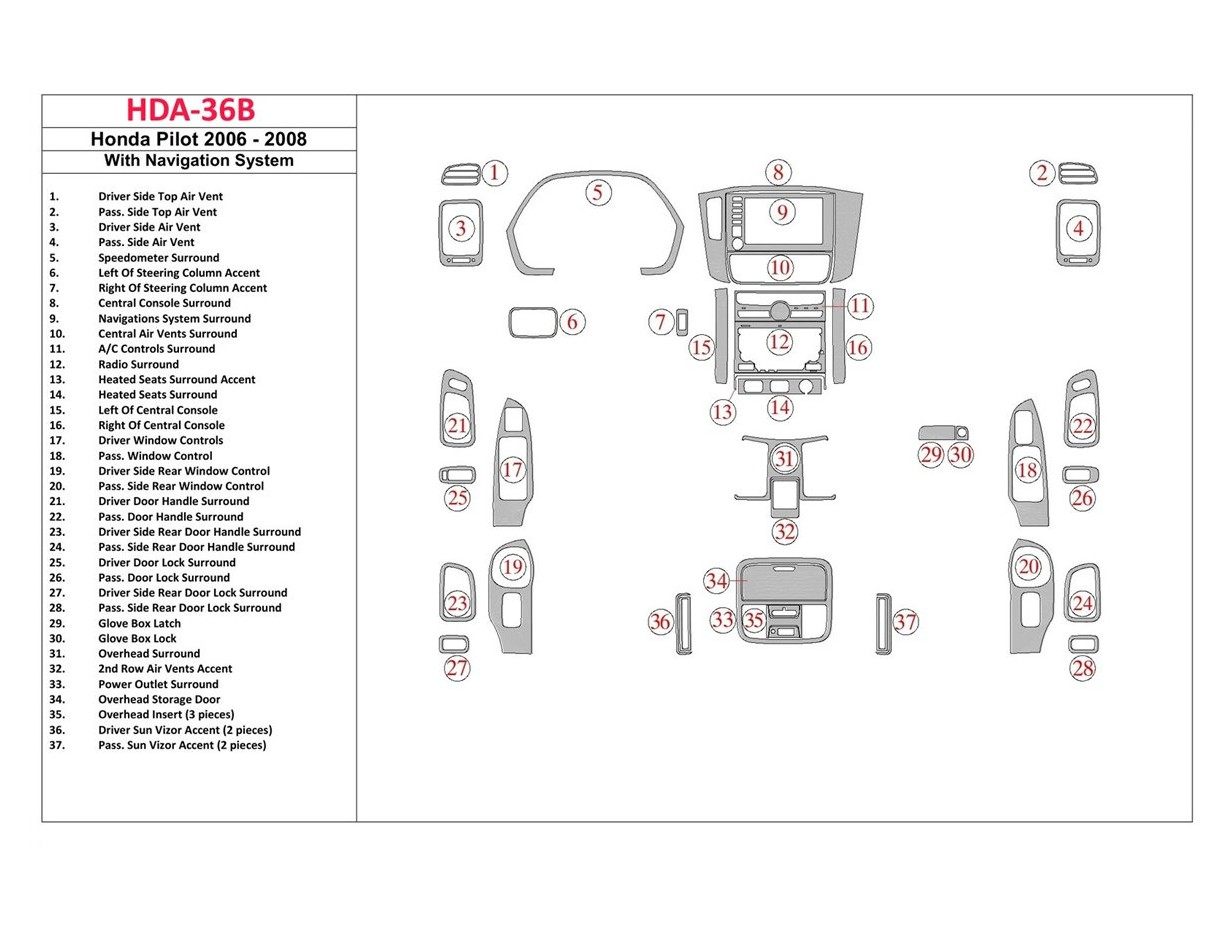 Honda Pilot 2006-2008 Full Set, With NAVI system BD Interieur Dashboard Bekleding Volhouder