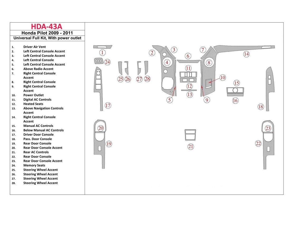Honda Pilot 2009-UP Universal Full Set Cruscotto BD Rivestimenti interni