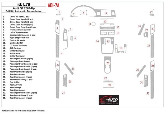 AUDI Audi Q7 2007-UP Full Set, Automatic Gear, Aluminum OEM Interior BD Dash Trim Kit €64.99