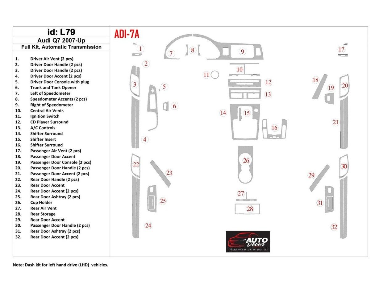 Audi Q7 2007-UP Ensemble Complet, Boîte automatique, Aluminum OEM BD Kit la décoration du tableau de bord - 1 - habillage decor 