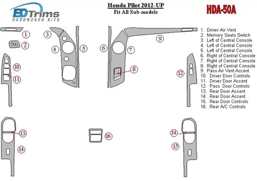 Honda Pilot 2012-UP Interior BD Dash Trim Kit