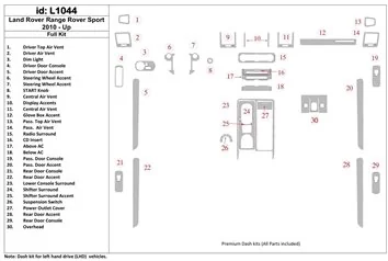 Land Rover Range Rover Sport 2010-2013 Mittelkonsole Armaturendekor Cockpit Dekor 30-Teile