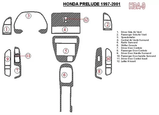 Honda Prelude 1997-2001 Ensemble Complet BD Kit la décoration du tableau de bord - 1 - habillage decor de tableau de bord