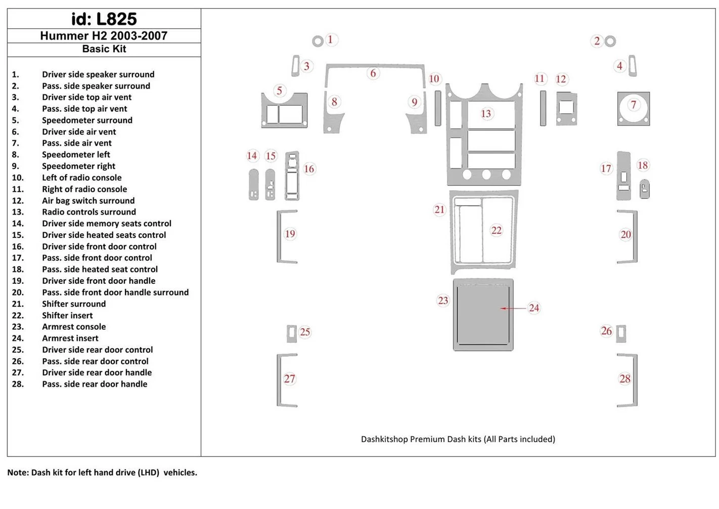 Hummer H2 2003-2007 Basic Set BD Interieur Dashboard Bekleding Volhouder