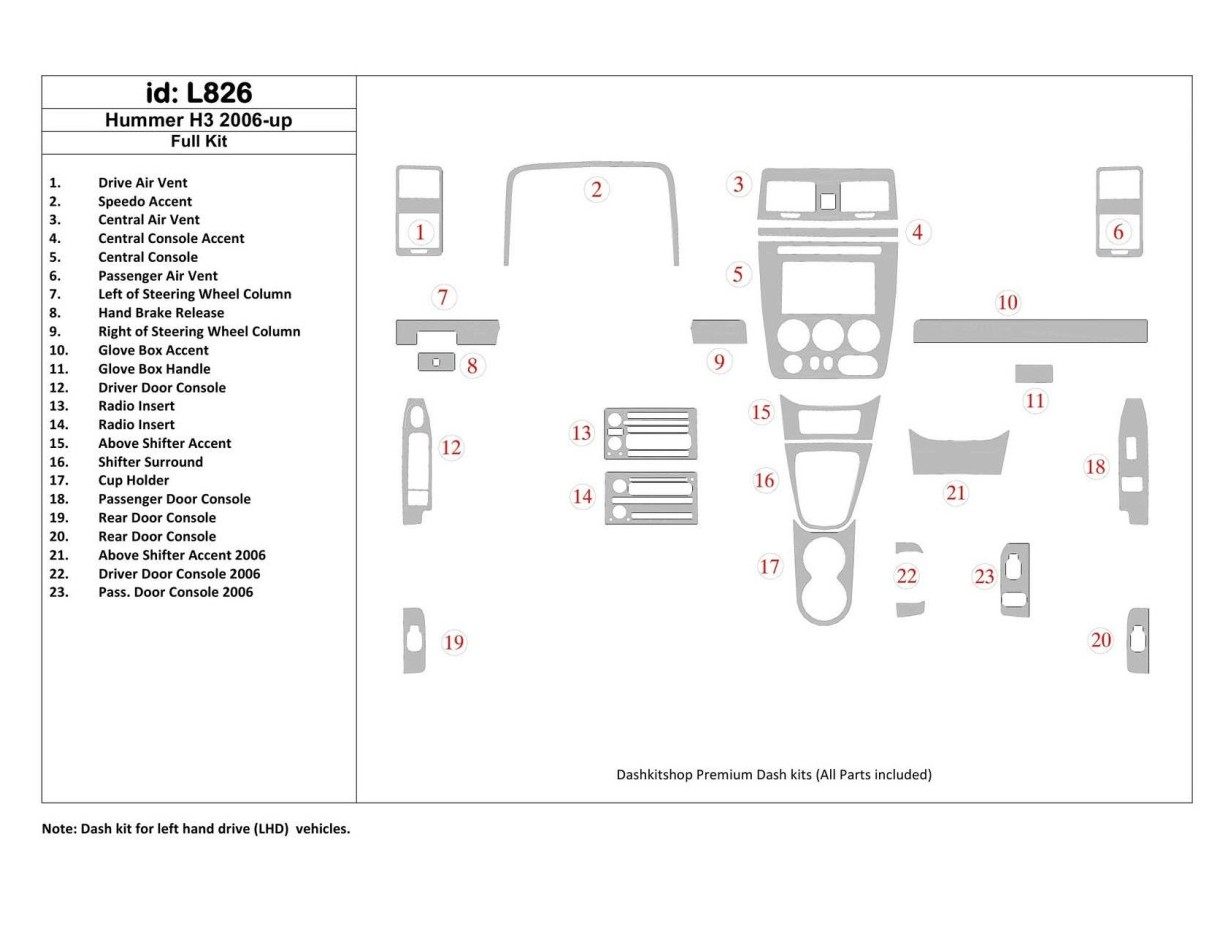 Hummer H3 2006-UP Voll Satz BD innenausstattung armaturendekor cockpit dekor - 1- Cockpit Dekor Innenraum