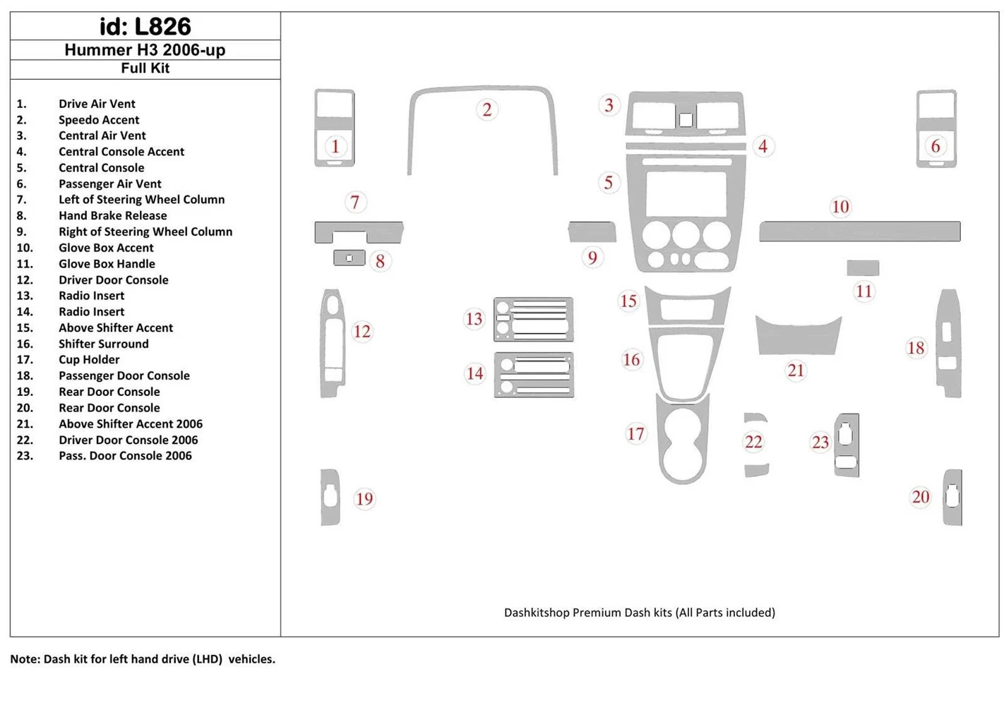 Hummer H3 2006-UP Voll Satz BD innenausstattung armaturendekor cockpit dekor - 1- Cockpit Dekor Innenraum