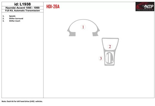 Hyundai Accent 1995-1999 Full Set, Automatic Gear Cruscotto BD Rivestimenti interni