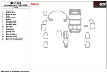 Hyundai Accent 2000-2000 Full Set, 18 Parts set Interior BD Dash Trim Kit