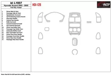 Hyundai Accent 2003-2005 Full Set, 15 Parts set Interior BD Dash Trim Kit