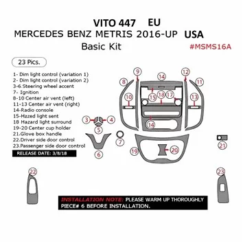 Mercedes Vito W447 Metris 2015 Mittelkonsole Armaturendekor Cockpit Dekor 23-Teile 2