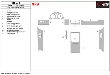 Audi TT 2001-2006 Folding roof-Cabrio, 14 Parts set BD Interieur Dashboard Bekleding Volhouder