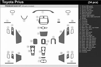 Toyota Prius 2016-2022 Full Set Interior BD Dash Trim Kit 34-Parts