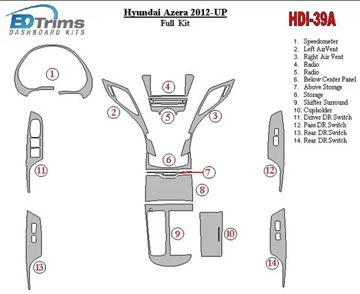 Hyundai Azera/Grandeur 2012-UP BD Interieur Dashboard Bekleding Volhouder