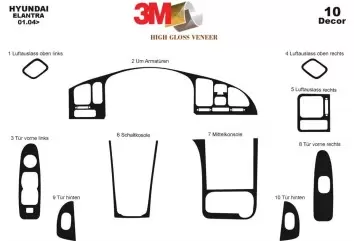 Hyundai Elantra 01.04 - 01.07 Kit Rivestimento Cruscotto all'interno del veicolo Cruscotti personalizzati 10-Decori