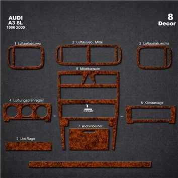 Audi A3 Typ 8L 06.96-08.00 Habillage Décoration de Tableau de Bord 8-Pièce 2