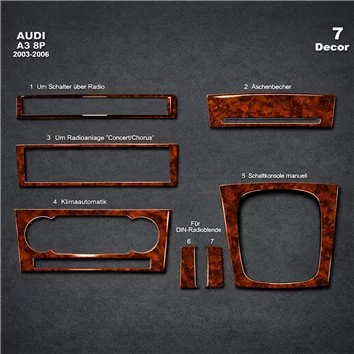 Audi A3 Typ 8L 08.00-03.03 Mittelkonsole Armaturendekor Cockpit Dekor 7-Teile Audi A3 Typ 8L 08.00-03.03 Mittelkonsole Armaturendekor Cockpit Dekor 7-Teile