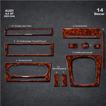 Audi A3 Typ 8P 03.2003 Mascherine sagomate per rivestimento cruscotti 14-Decori