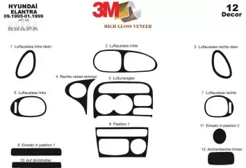 Hyundai Elantra 09.95 - 12.98 3D Inleg dashboard Interieurset aansluitend en pasgemaakt op he 12 -Teile