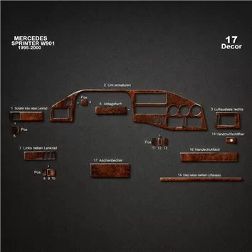 Mercedes Sprinter W901 03.95-01.00 Mittelkonsole Armaturendekor Cockpit Dekor 17-Teile 2
