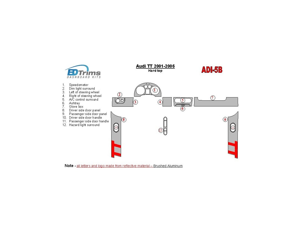 AUDI TT 2008-2015 Soft roof-Coupe, 20 Parts set BD Interieur Dashboard Bekleding Volhouder