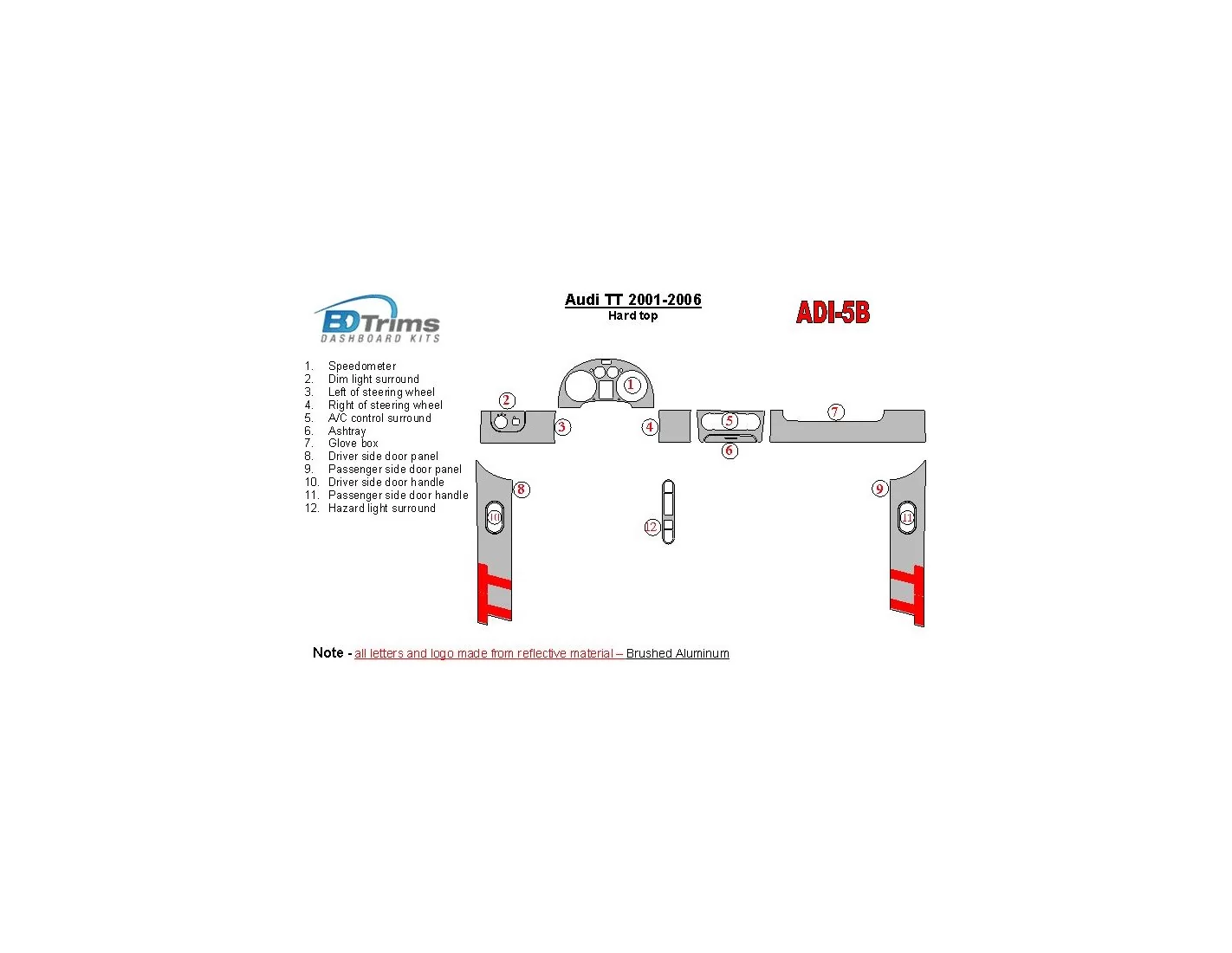 AUDI TT 2008-2015 Soft roof-Coupe, 20 Parts set BD Interieur Dashboard Bekleding Volhouder