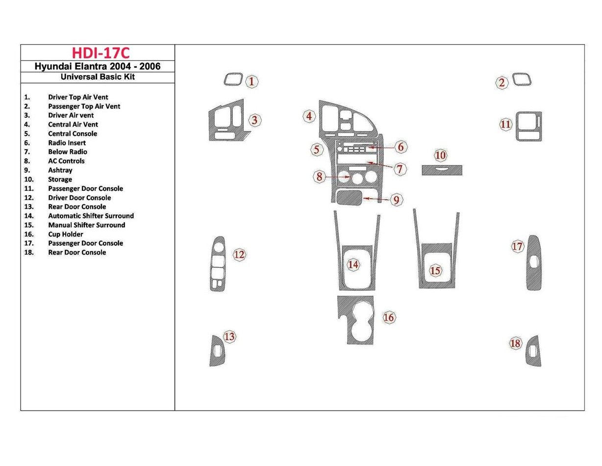 Hyundai Elantra 2004-2006 Universal Paquet de base BD Kit la décoration du tableau de bord - 1 - habillage decor de tableau de b