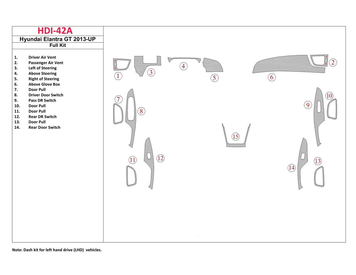 Hyundai Elantra GT 2013-UP Voll Satz BD innenausstattung armaturendekor cockpit dekor - 1- Cockpit Dekor Innenraum